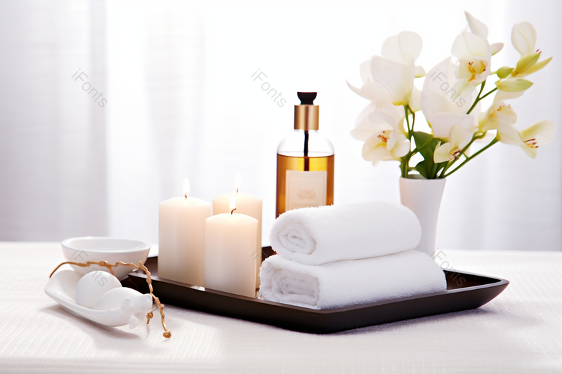 SPA浴盐白色蜡烛毛巾护肤静物背景素材,高清,摄影图,摄影图片,图片大全,摄影图免费下载